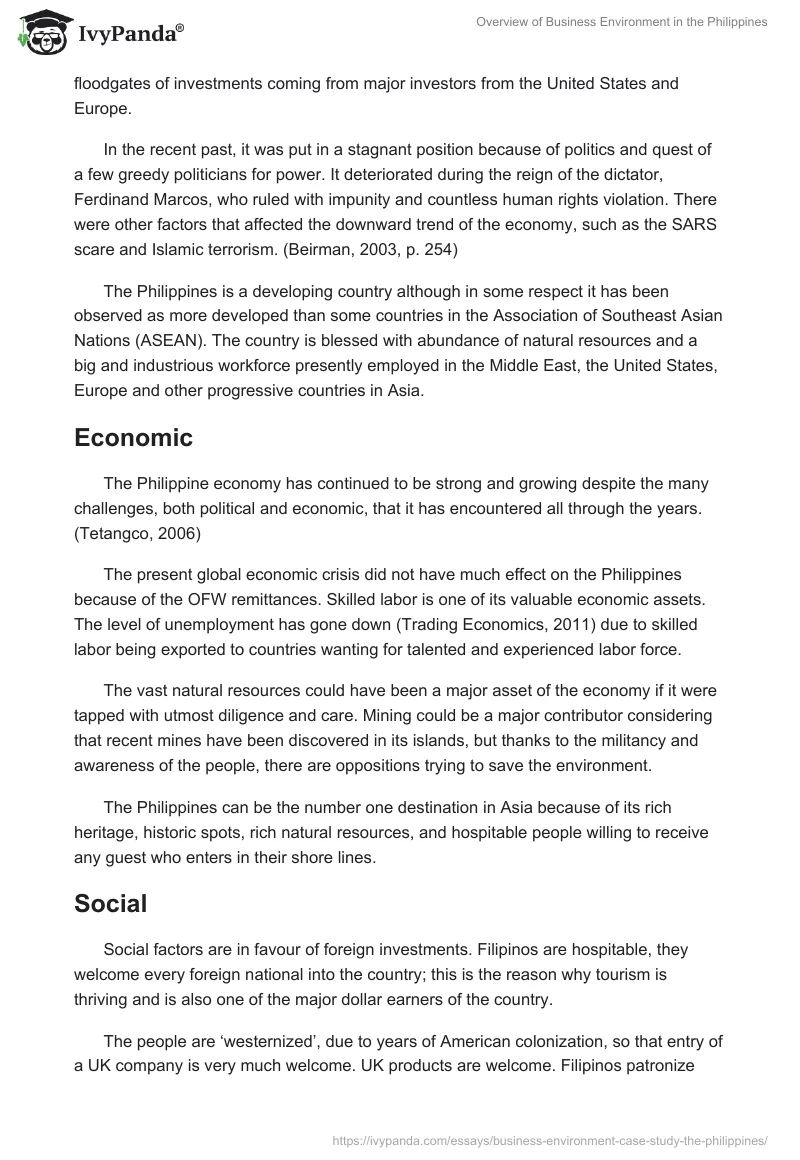 Overview of Business Environment in the Philippines. Page 2