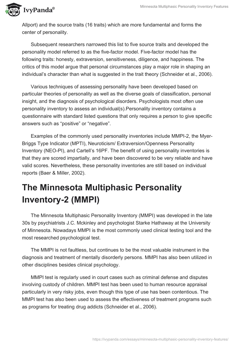Minnesota Multiphasic Personality Inventory Features. Page 2