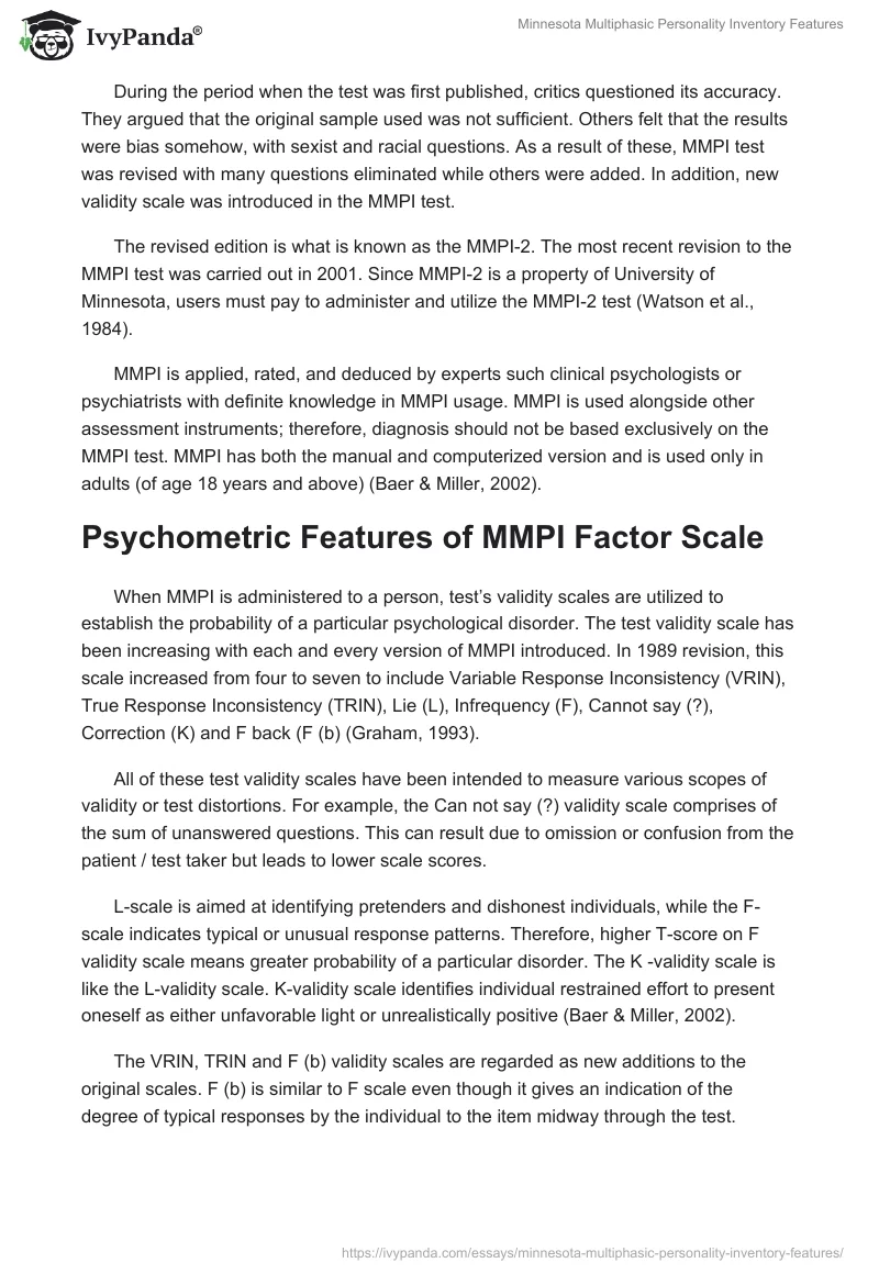 Minnesota Multiphasic Personality Inventory Features. Page 3