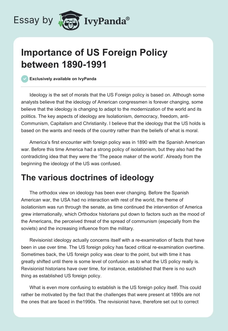 Importance of US Foreign Policy between 1890-1991. Page 1