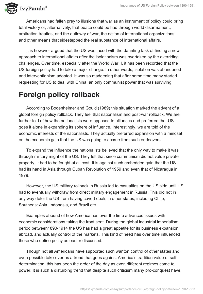 Importance of US Foreign Policy between 1890-1991. Page 5