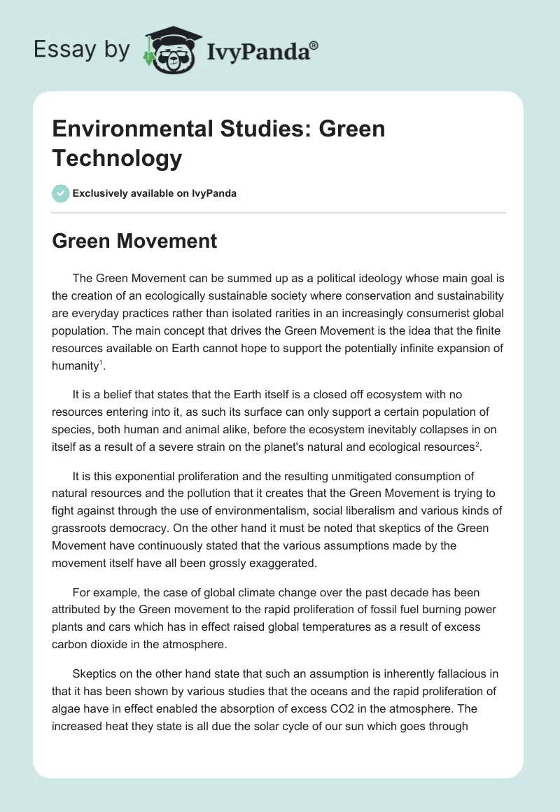 Environmental Studies: Green Technology. Page 1