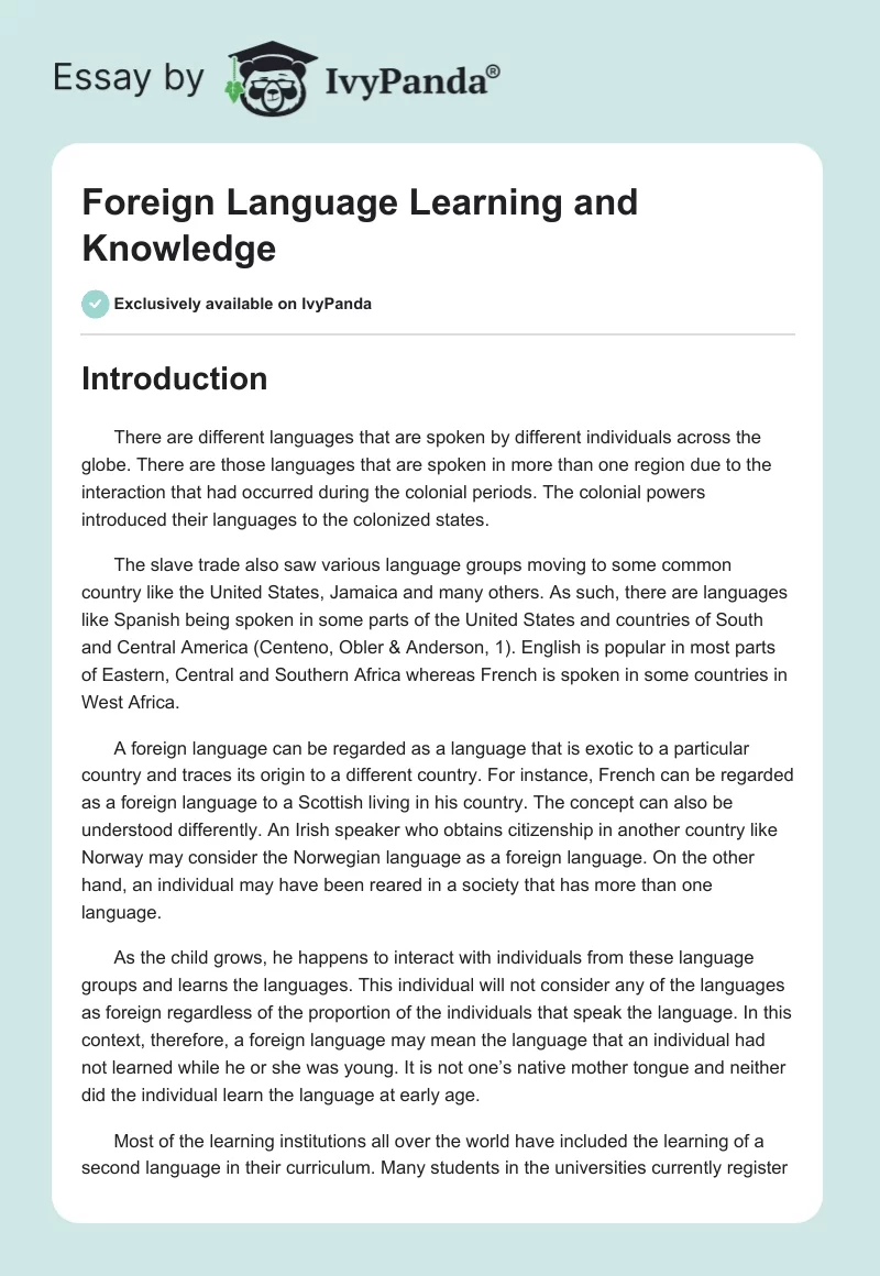 Foreign Language Learning and Knowledge. Page 1