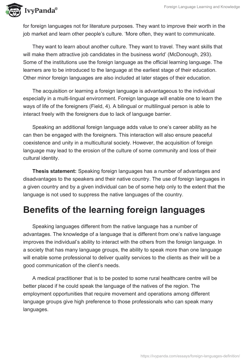 Foreign Language Learning and Knowledge. Page 2