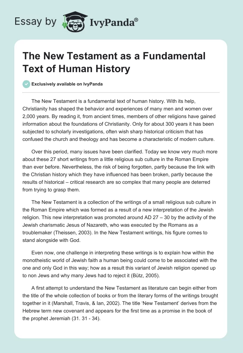 The New Testament as a Fundamental Text of Human History. Page 1