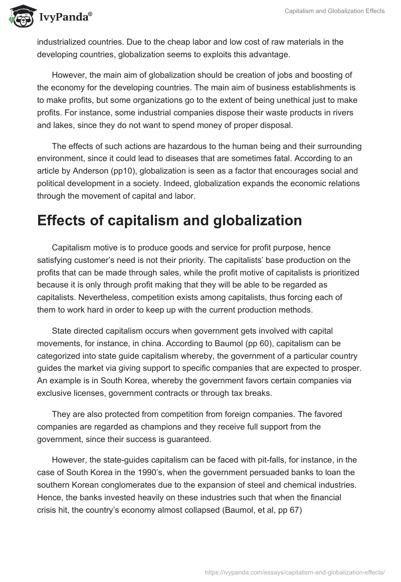 Capitalism and Globalization Effects. Page 2