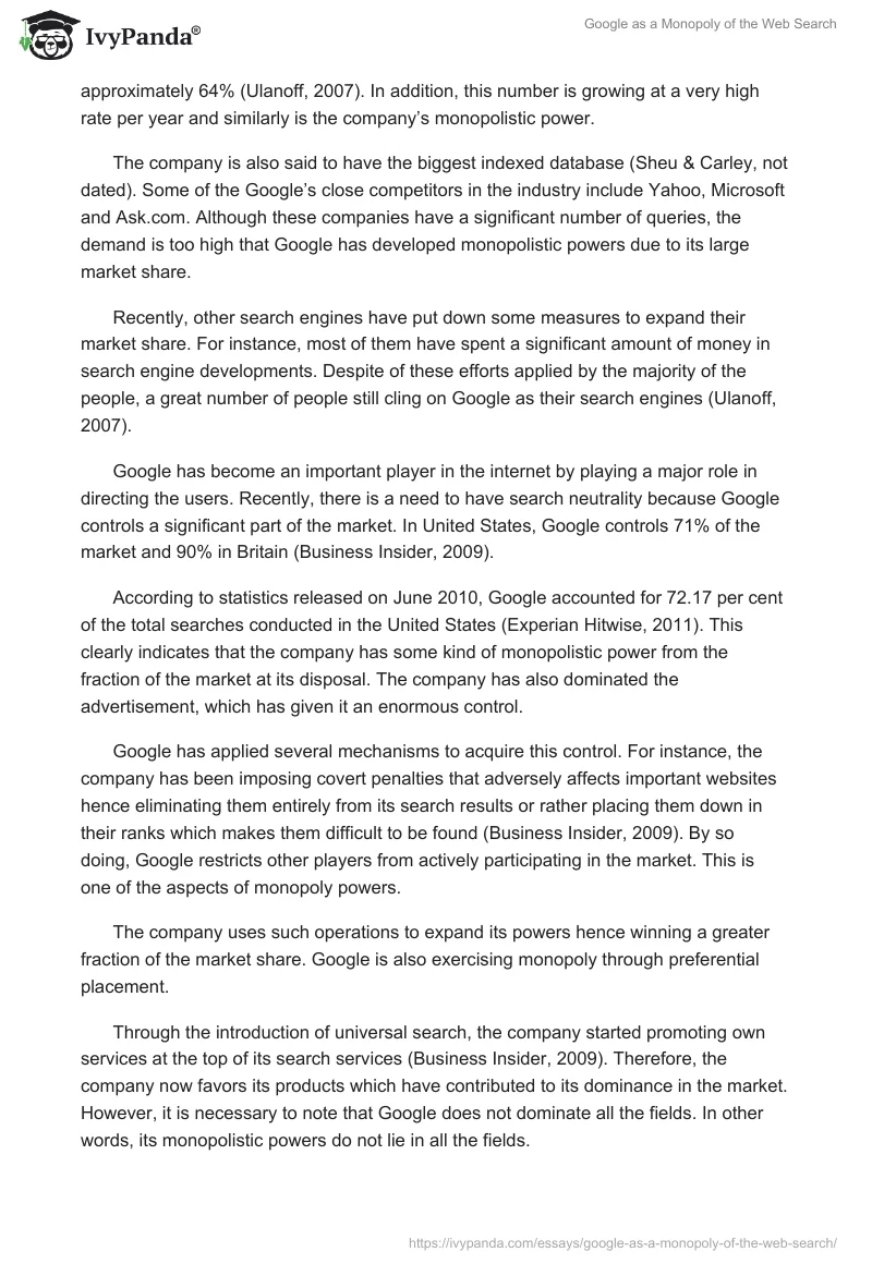 Google as a Monopoly of the Web Search. Page 2