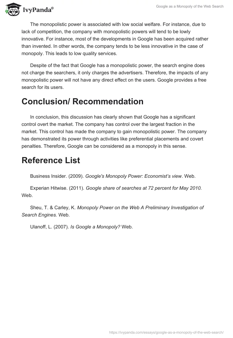 Google as a Monopoly of the Web Search. Page 3