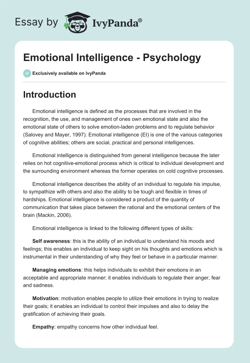 Emotional Intelligence - Psychology. Page 1