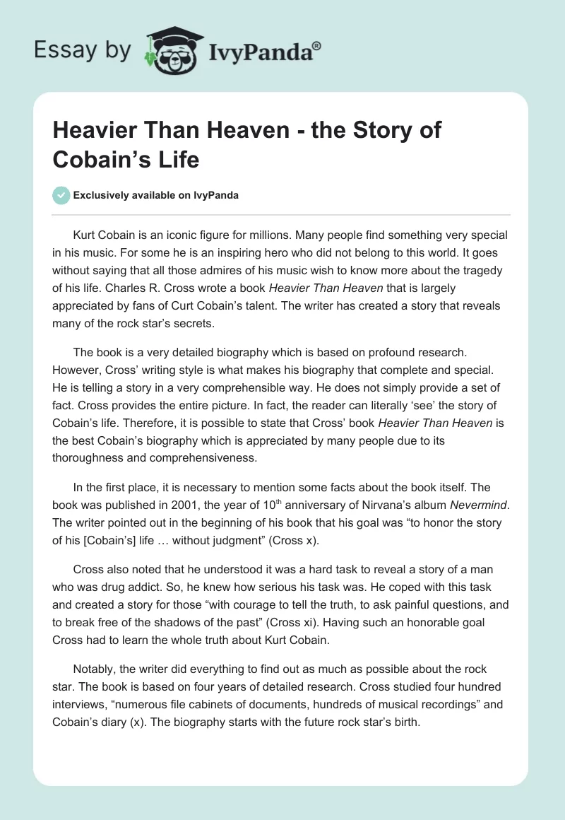 Heavier Than Heaven - the Story of Cobain’s Life. Page 1