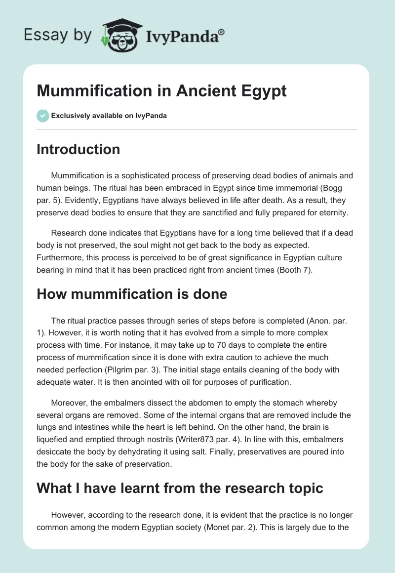 Mummification in Ancient Egypt. Page 1