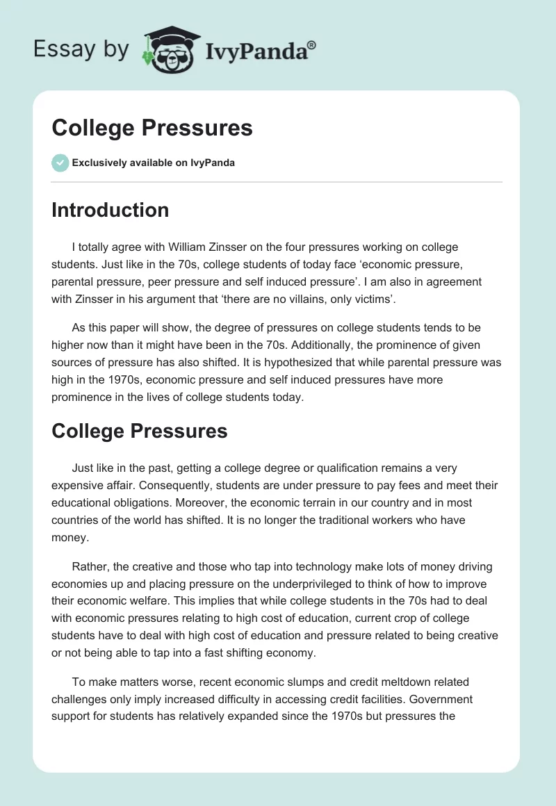 college pressures essay summary