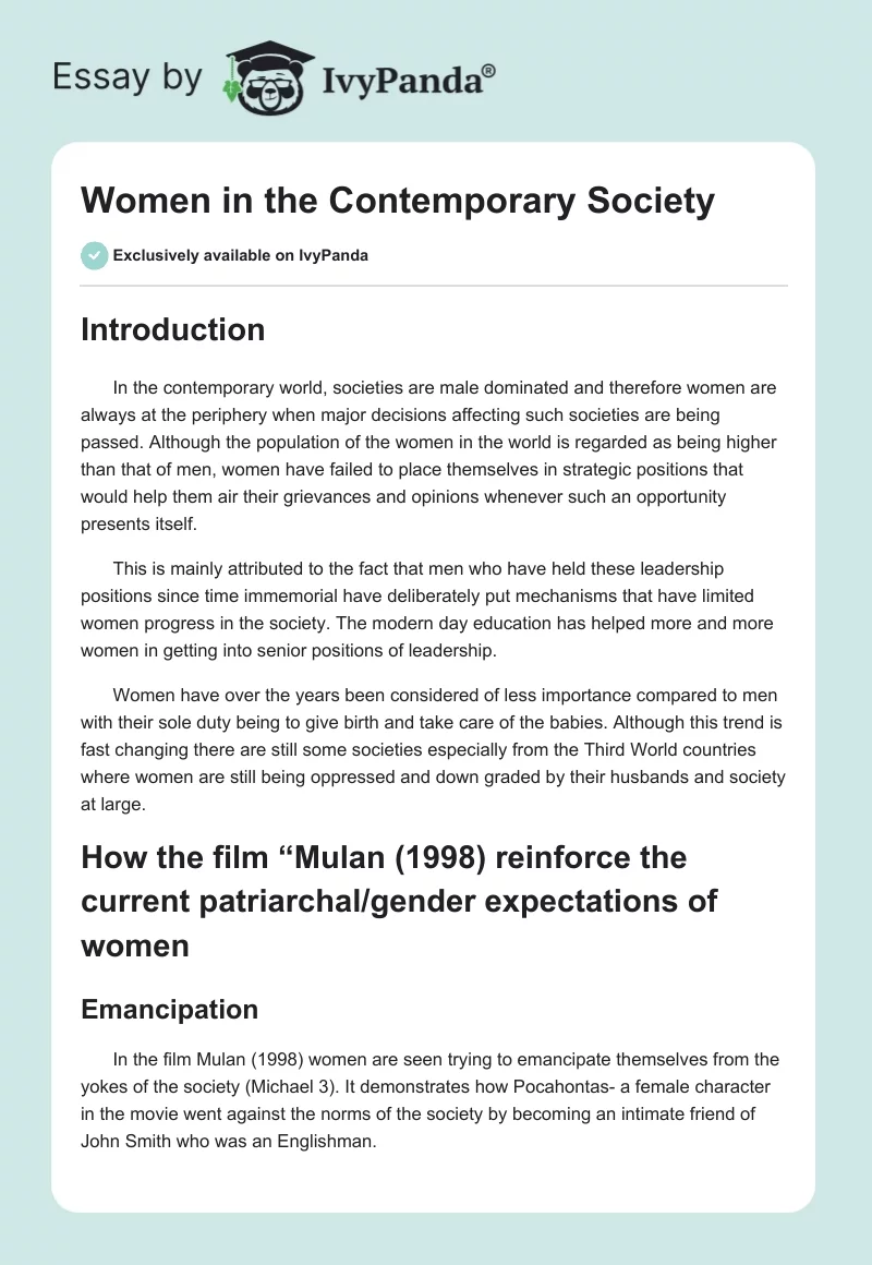 Women in the Contemporary Society. Page 1
