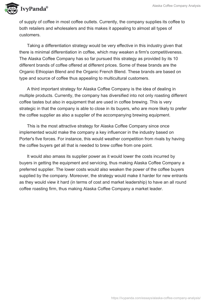 Alaska Coffee Company Analysis. Page 2