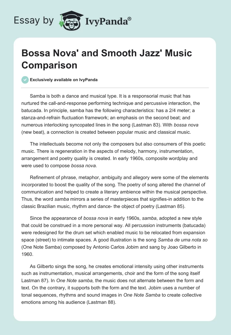 Bossa Nova' and Smooth Jazz' Music Comparison. Page 1