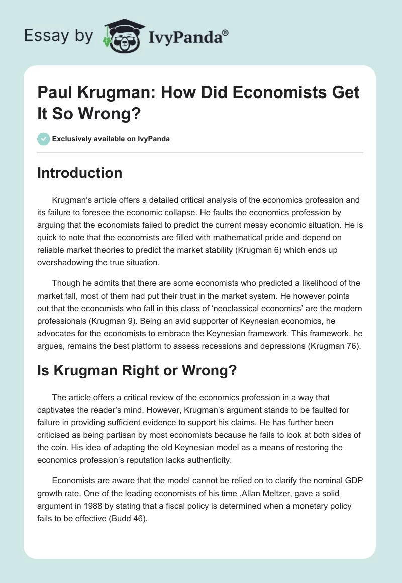Paul Krugman: How Did Economists Get It So Wrong?. Page 1