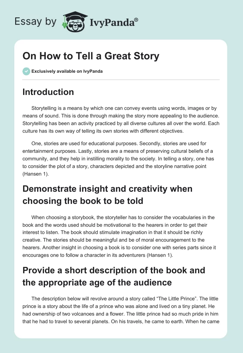 On How to Tell a Great Story. Page 1