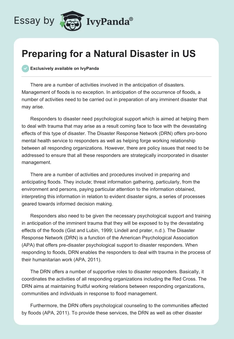Preparing for a Natural Disaster in US. Page 1