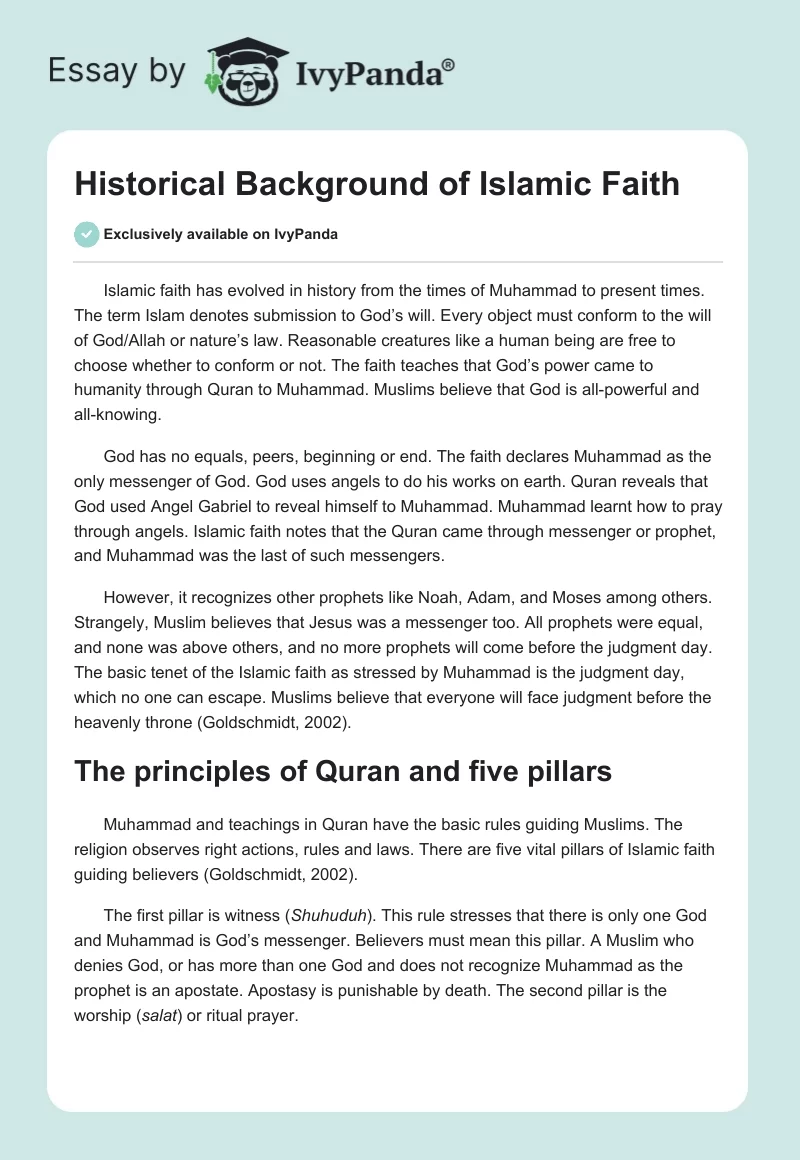 Historical Background of Islamic Faith. Page 1