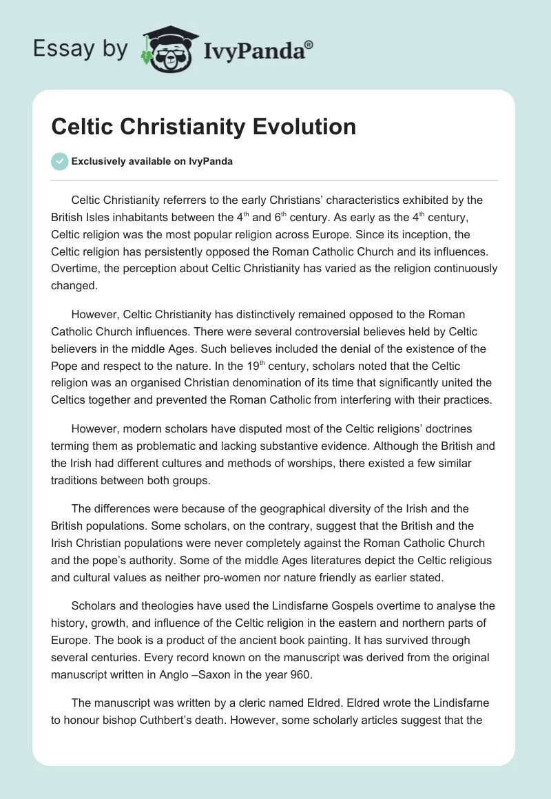 Celtic Christianity Evolution. Page 1