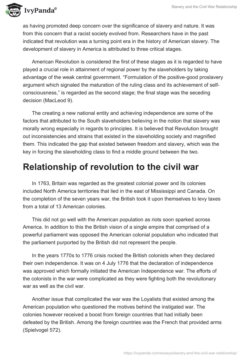 Slavery and the Civil War Relationship. Page 2