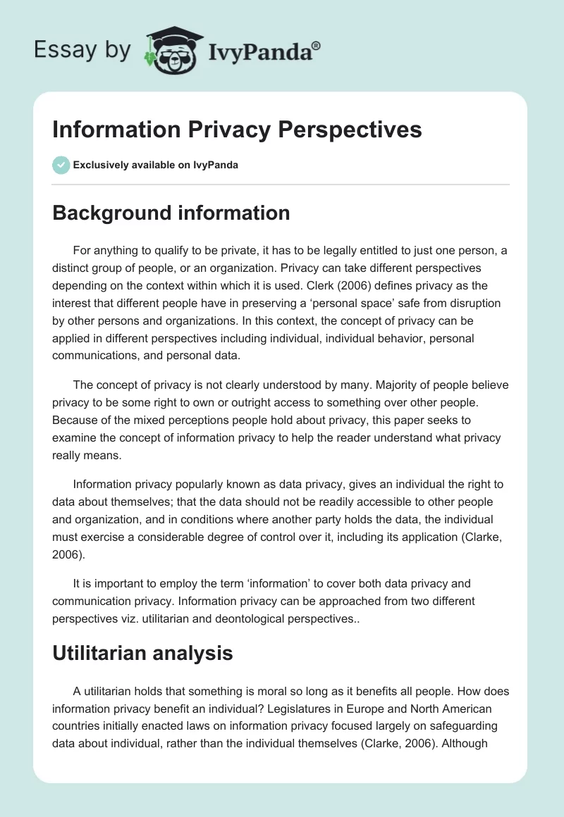 Information Privacy Perspectives. Page 1