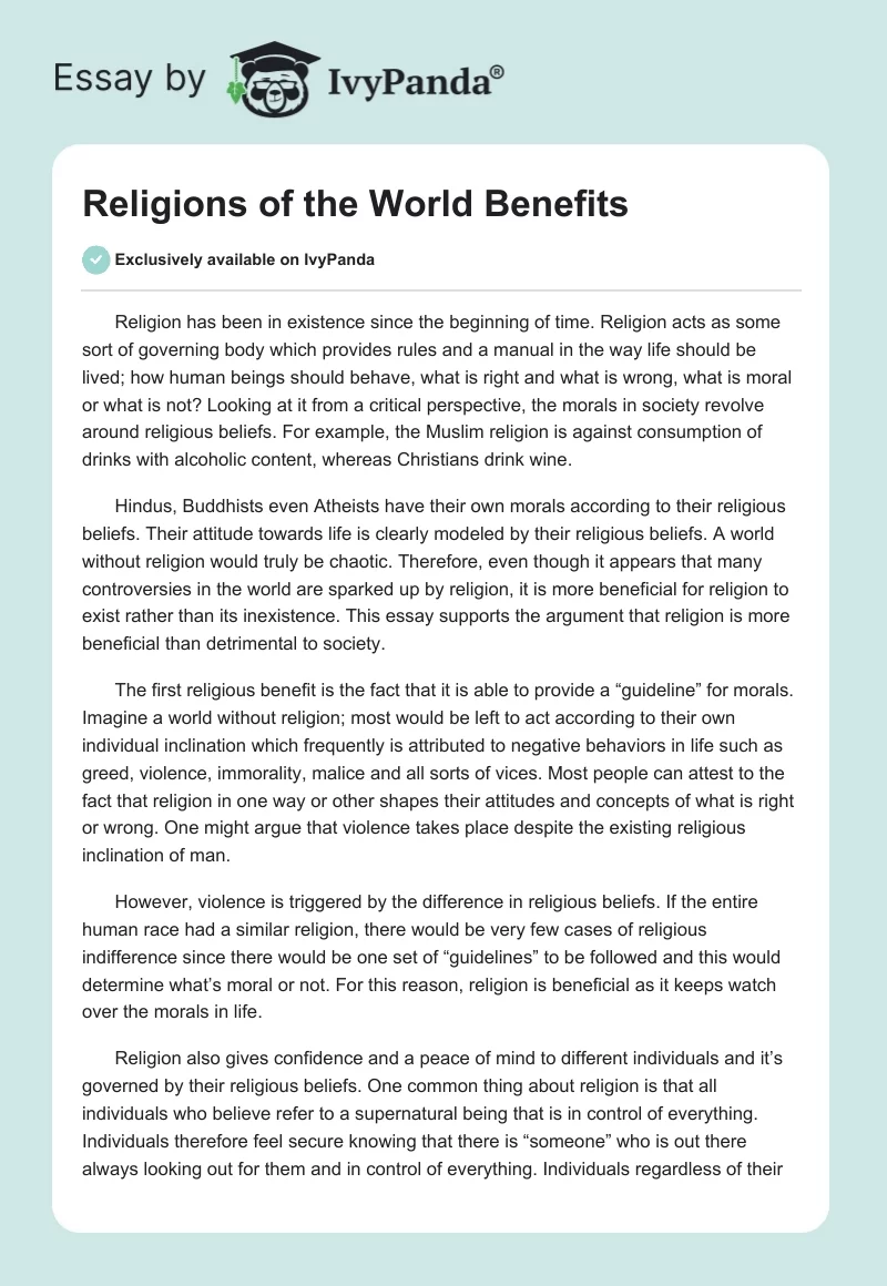 Religions of the World Benefits. Page 1