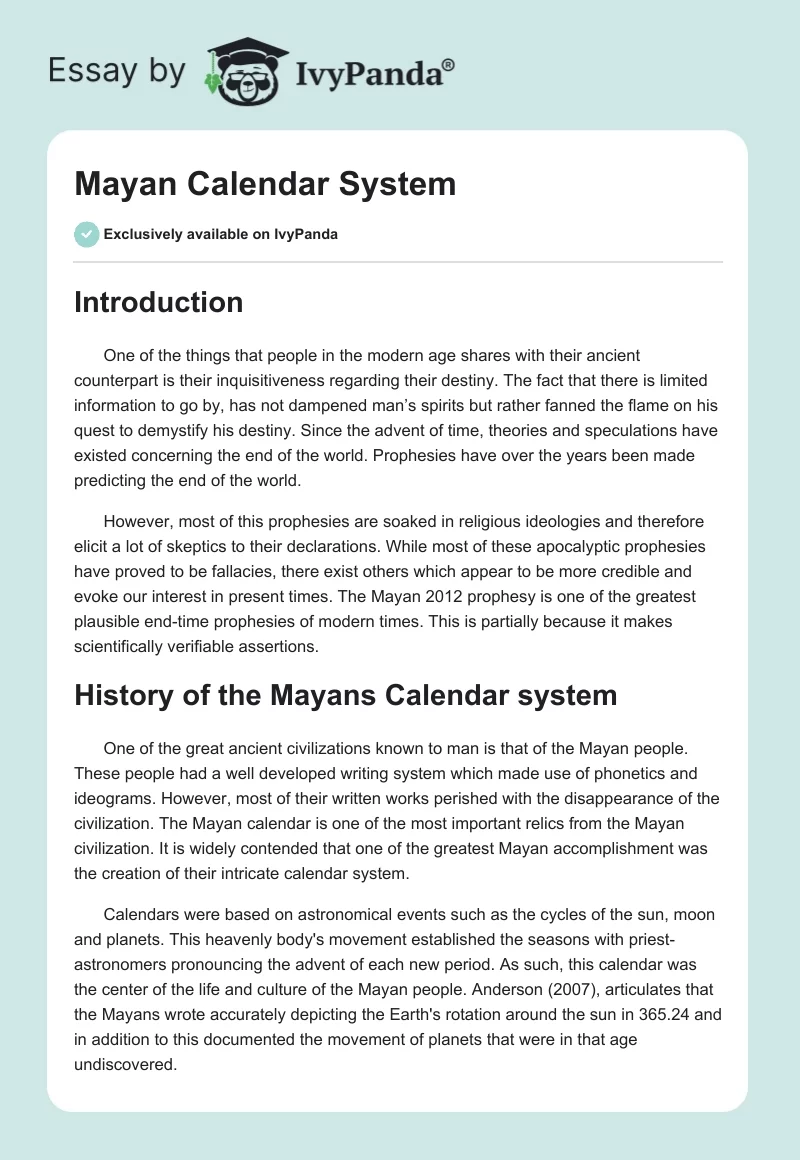 Mayan Calendar System. Page 1