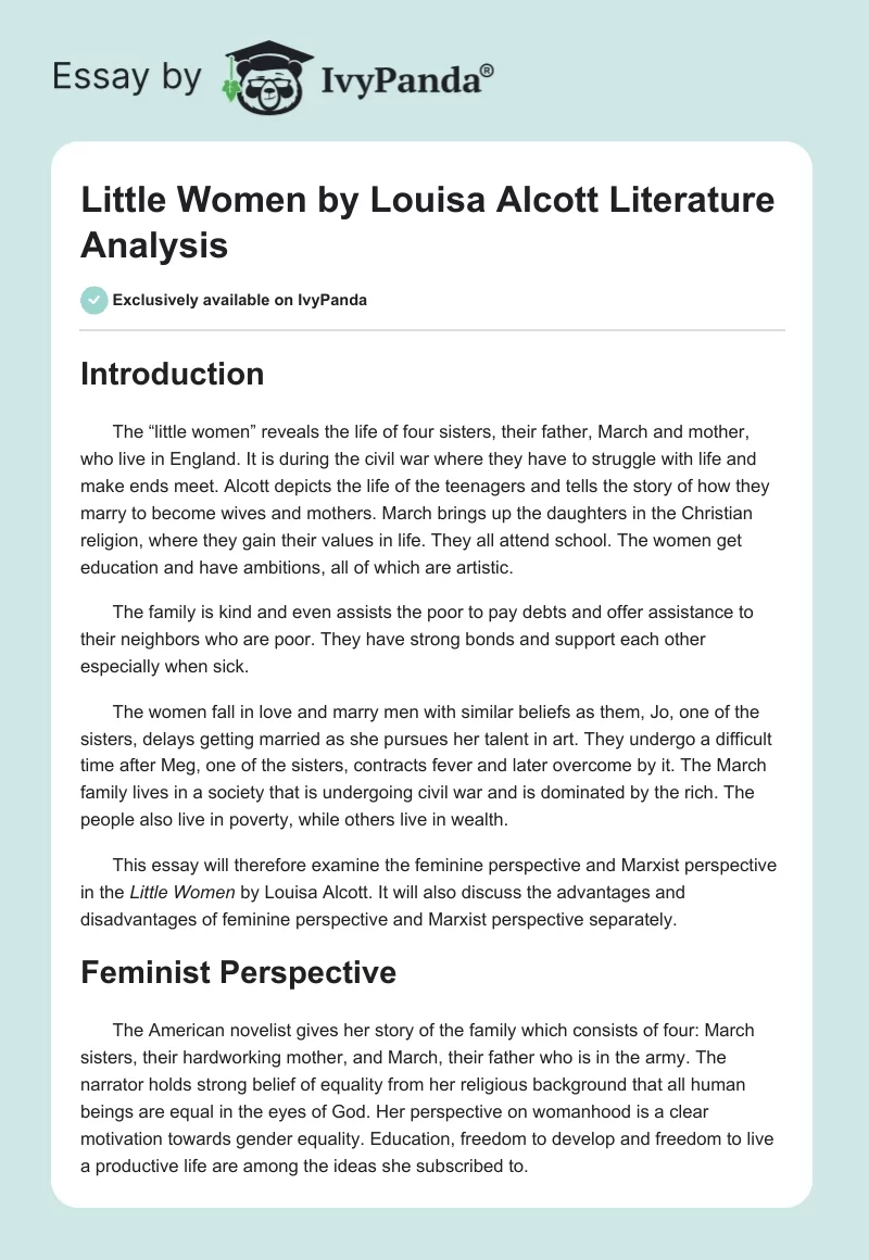 "Little Women" by Louisa Alcott Literature Analysis. Page 1