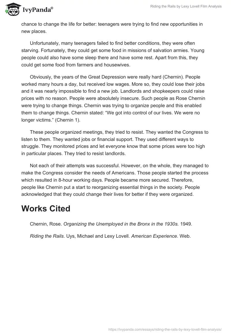 "Riding the Rails" by Lexy Lovell Film Analysis. Page 2