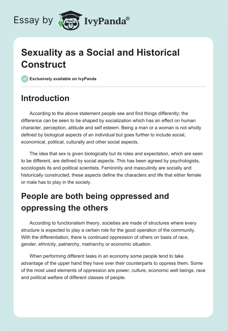 Sexuality as a Social and Historical Construct. Page 1