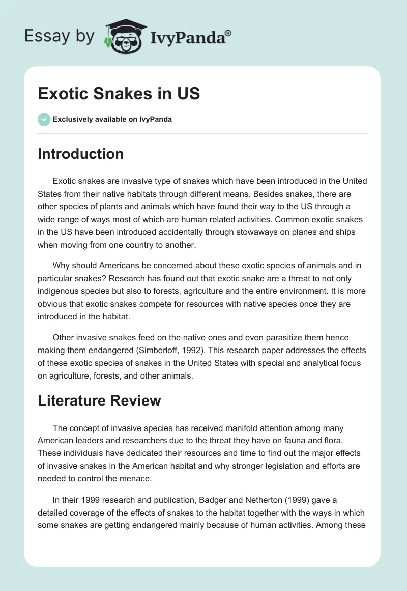 Exotic Snakes in US. Page 1