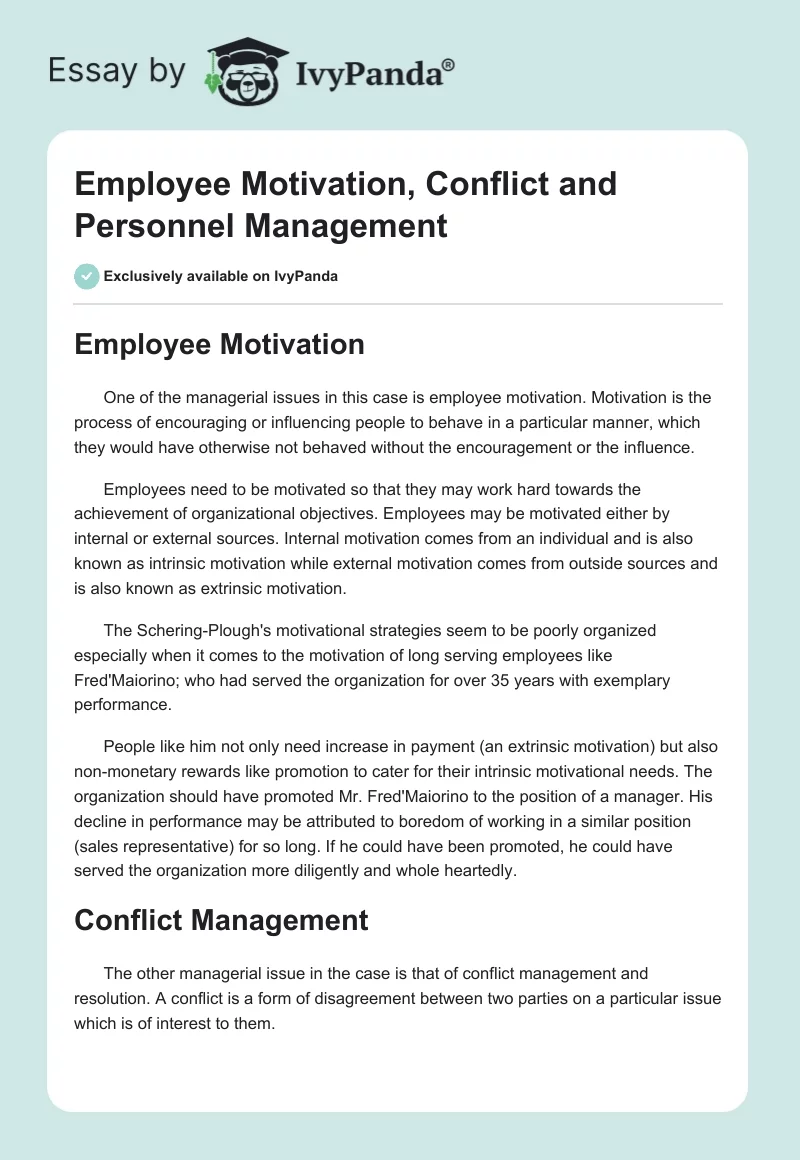 Employee Motivation, Conflict and Personnel Management. Page 1