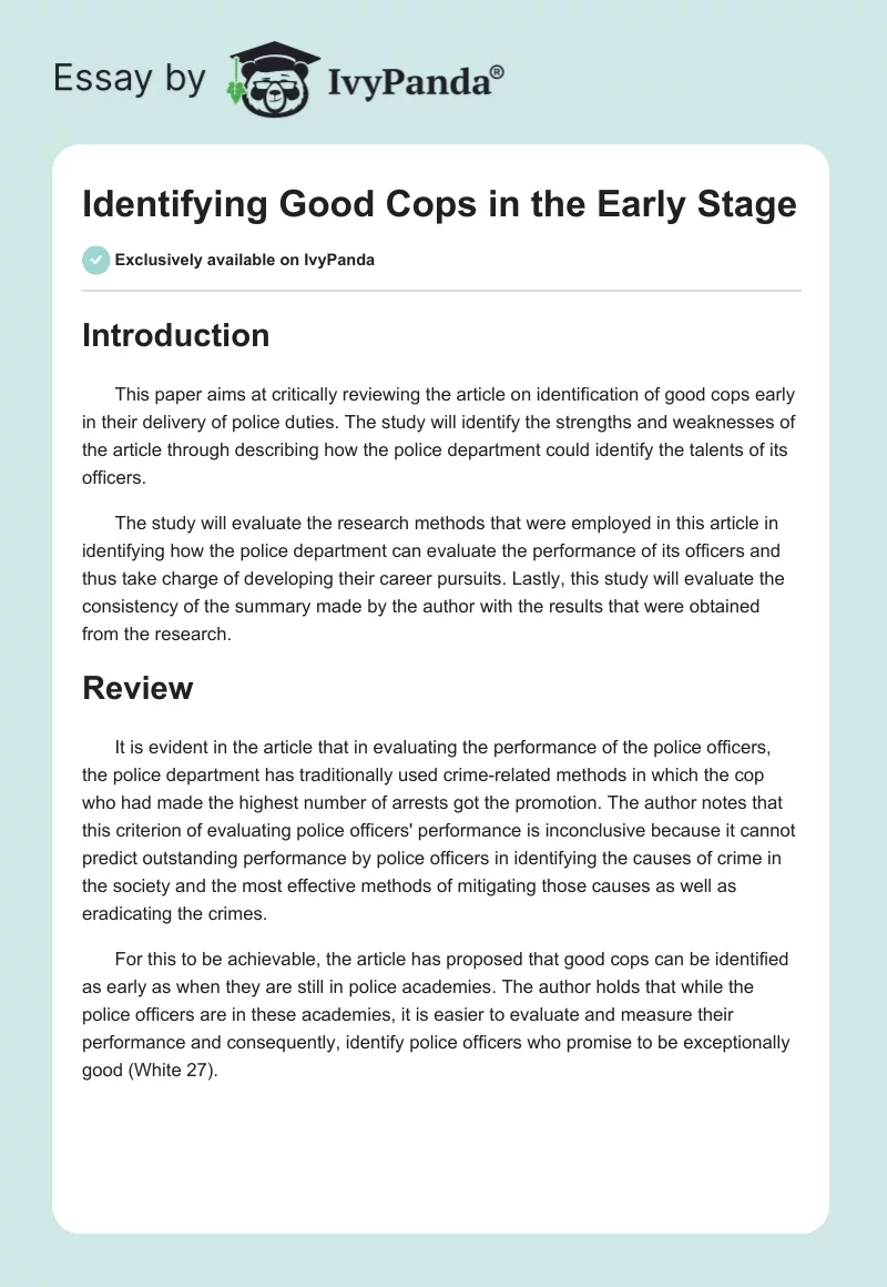 Identifying Good Cops in the Early Stage. Page 1