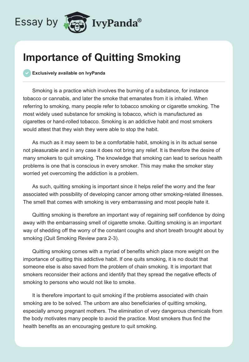 Importance of Quitting Smoking. Page 1