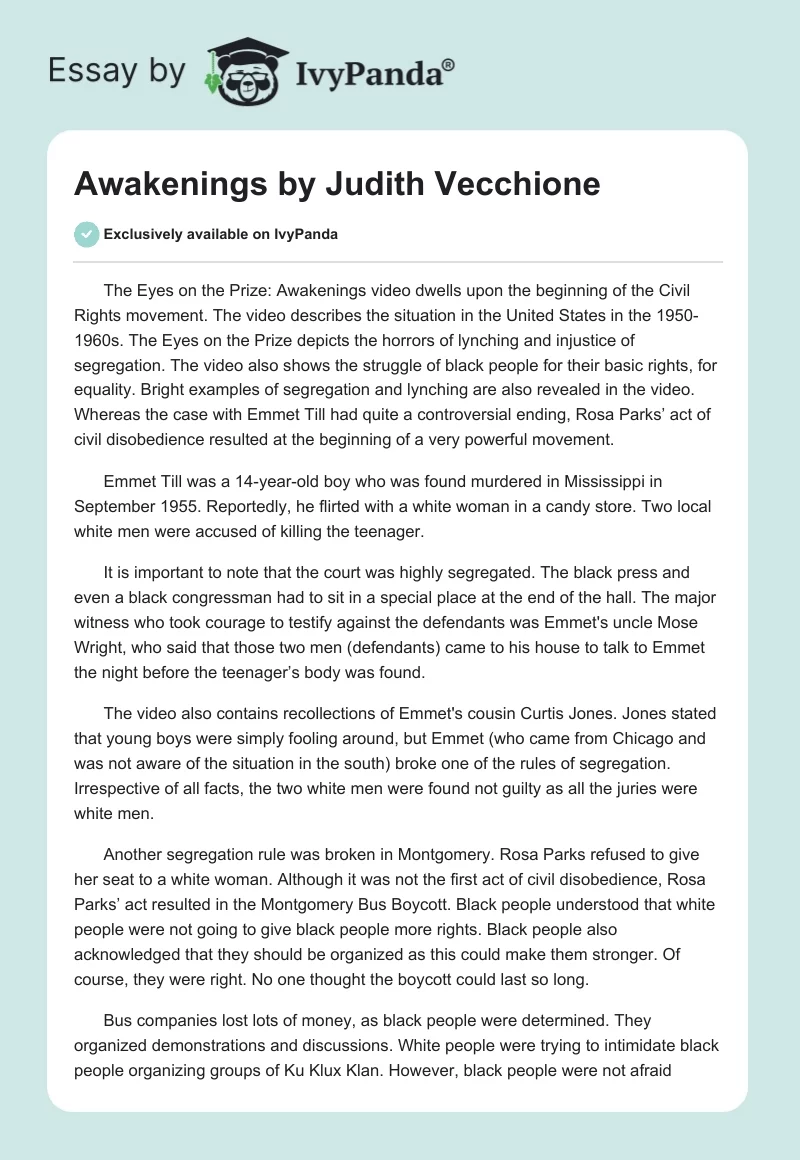 Awakenings" by Judith Vecchione. Page 1