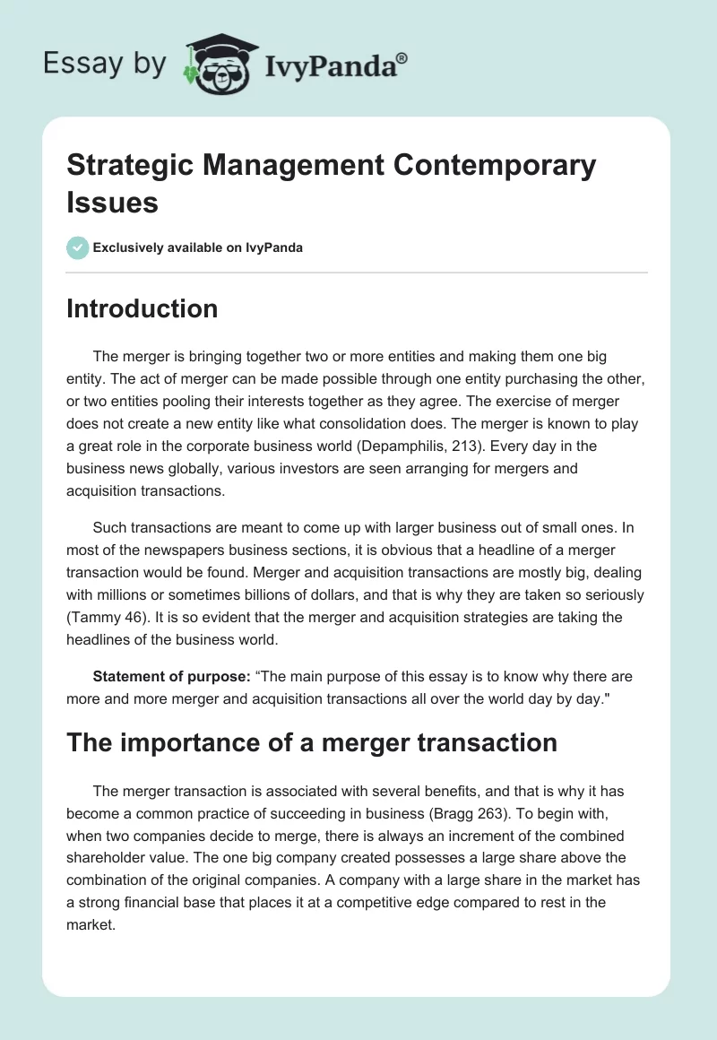 Strategic Management Contemporary Issues. Page 1
