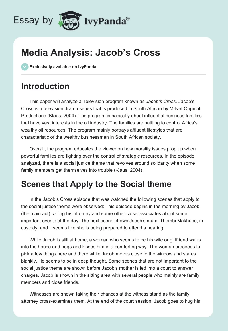 Media Analysis: Jacob’s Cross. Page 1