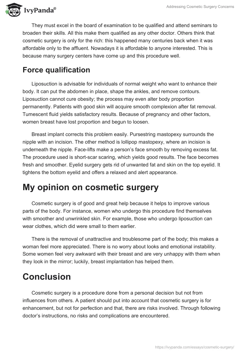 Addressing Cosmetic Surgery Concerns. Page 3