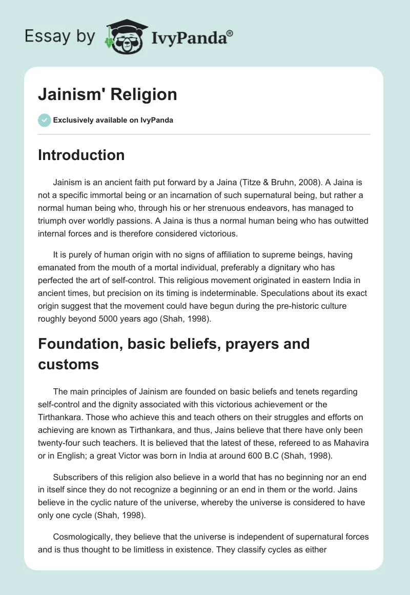 Jainism' Religion. Page 1