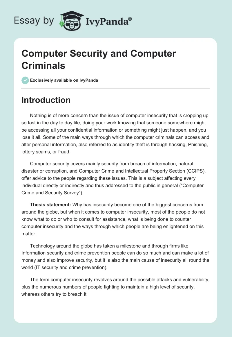 Computer Security and Computer Criminals. Page 1