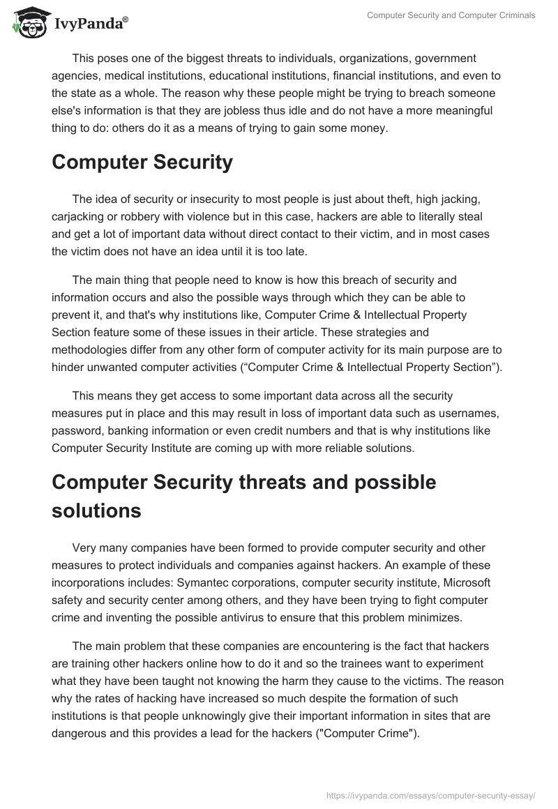 Computer Security and Computer Criminals. Page 2
