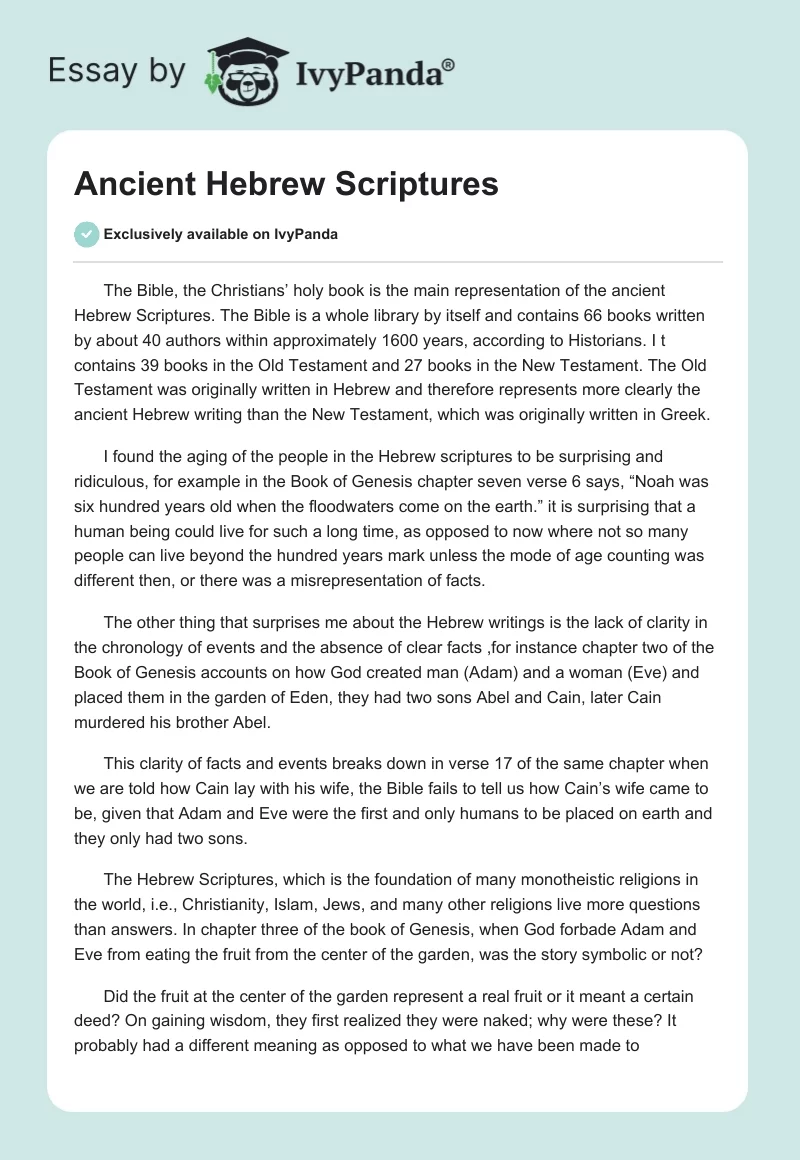 Ancient Hebrew Scriptures. Page 1