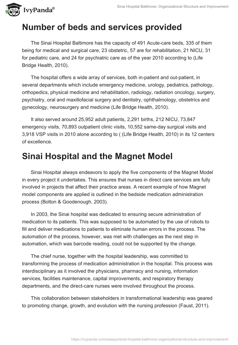 Sinai Hospital Baltimore: Organizational Structure and Improvement. Page 2