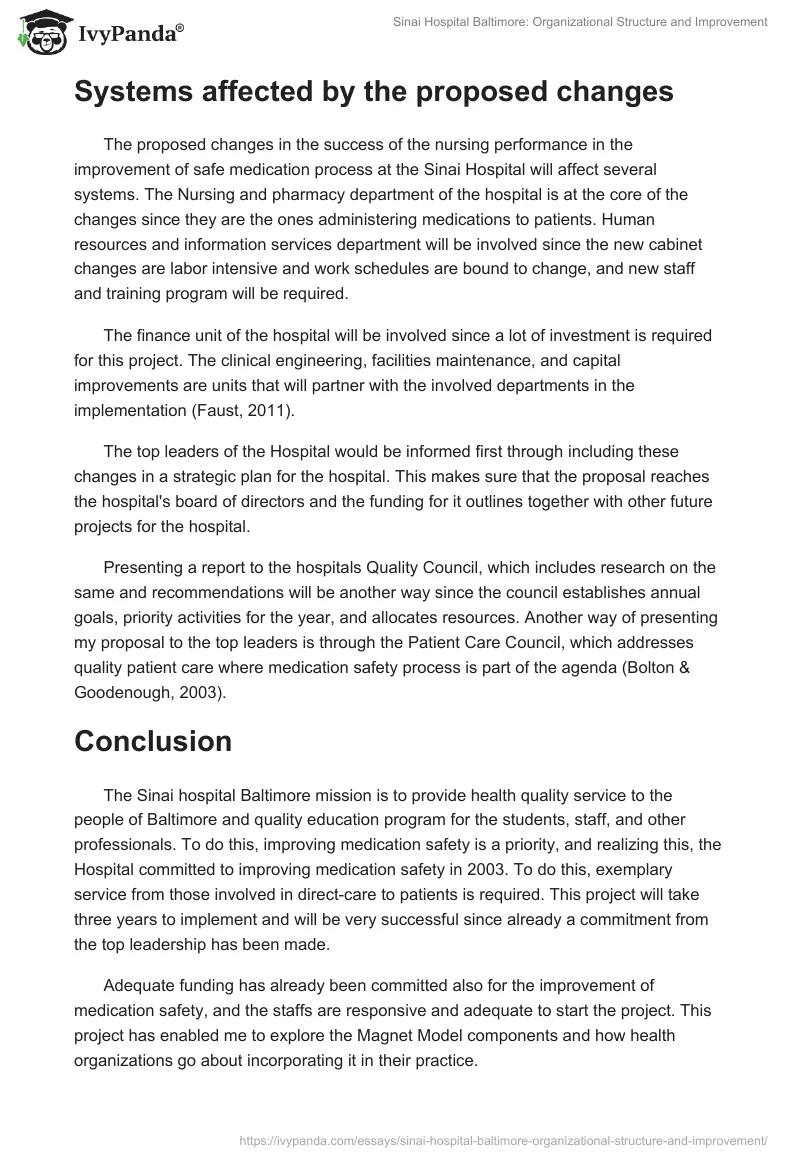 Sinai Hospital Baltimore: Organizational Structure and Improvement. Page 5
