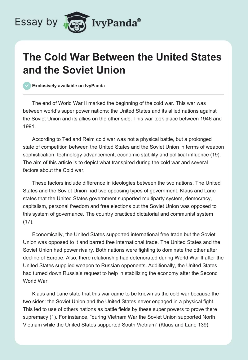 The Cold War Between the United States and the Soviet Union. Page 1