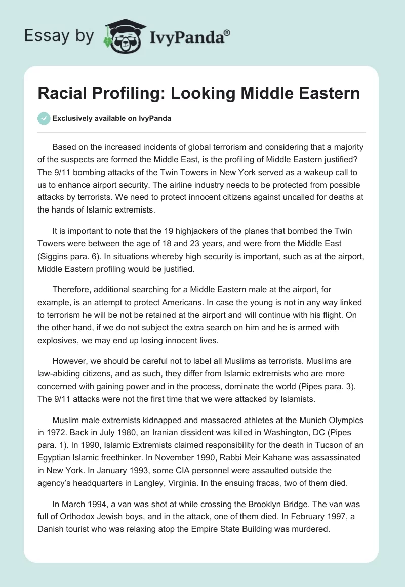 Racial Profiling: Looking Middle Eastern. Page 1