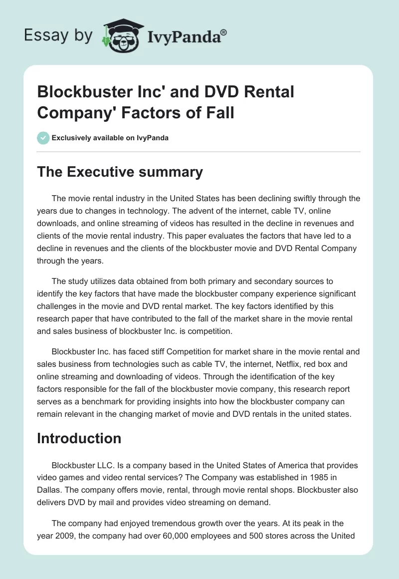 Blockbuster Inc' and DVD Rental Company' Factors of Fall. Page 1