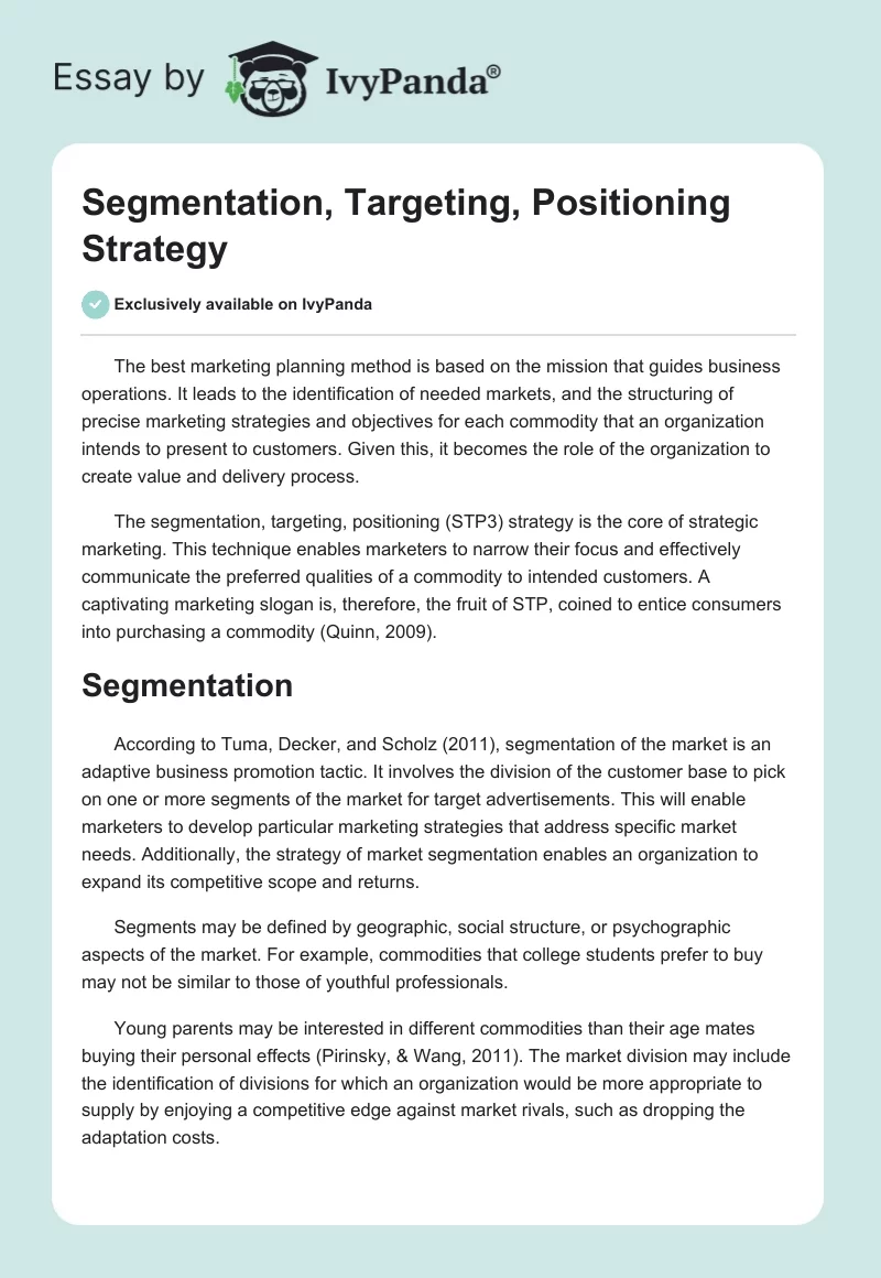 Segmentation, Targeting, Positioning Strategy. Page 1