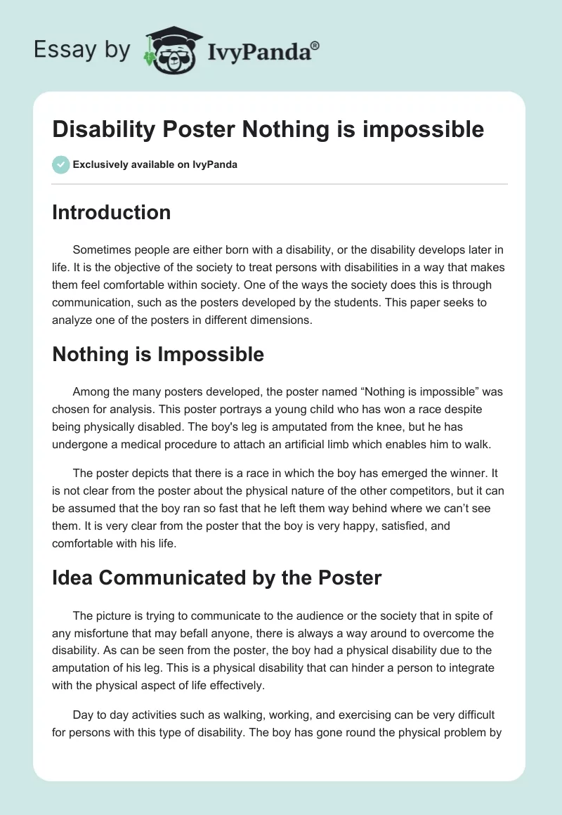 Disability Poster "Nothing is impossible". Page 1